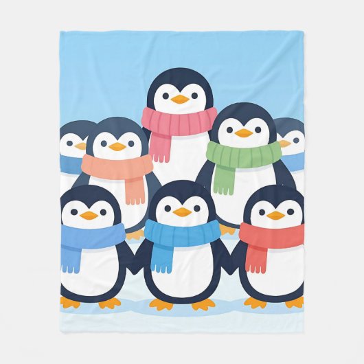 Cute Penguins Winter Scarves Group Hug フリースブランケット (正面)