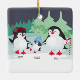 Cute Penguins with Names for Family of 3 セラミックオーナメント