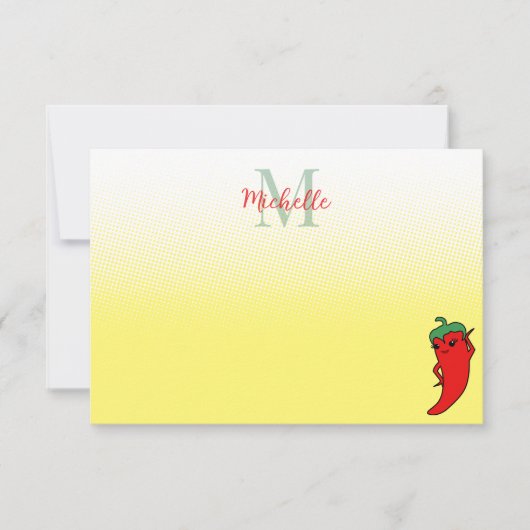 Cute Pepper Drawing Personalized Monogram Note Ca ノートカード (正面)