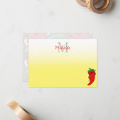 Cute Pepper Drawing Personalized Monogram Note Ca ノートカード (正面/裏面インサイチュ)