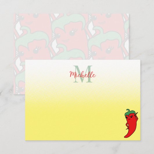 Cute Pepper Drawing Personalized Monogram Note Ca ノートカード (正面/裏面)
