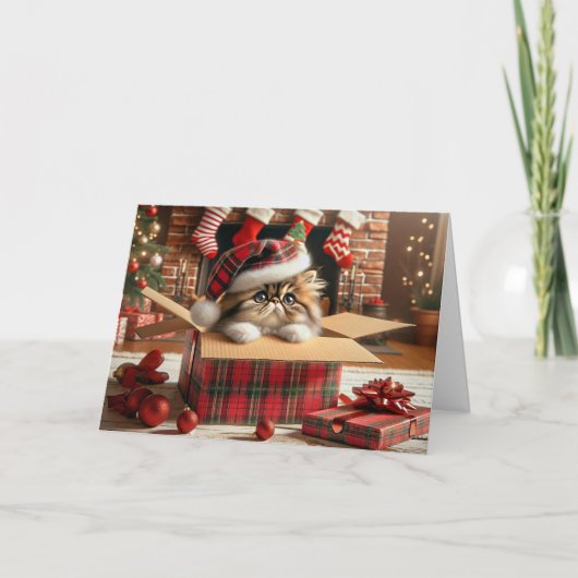 Cute Persian Cat Christmas Card Greetingスコットランド サンキューカード (正面)