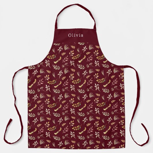Cute Personalised Autumn And Fall Pattern Apron. エプロン (正面)