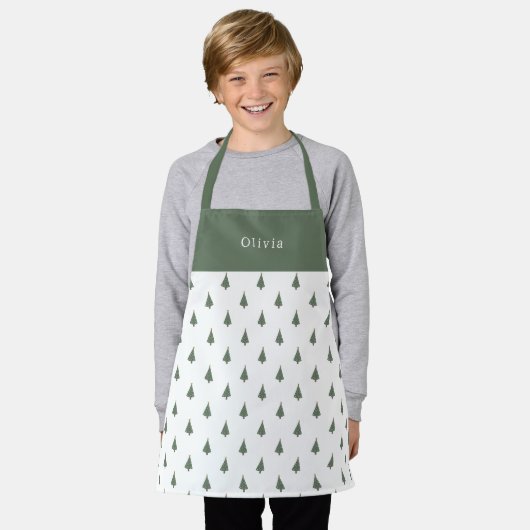 Cute Personalised Christmas Trees Pattern Apron エプロン (着用した状態)