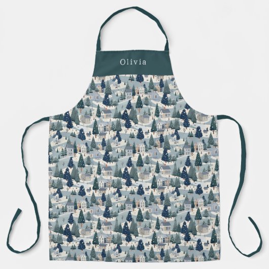 Cute Personalised Christmas Winter Pattern Apron. エプロン (正面)