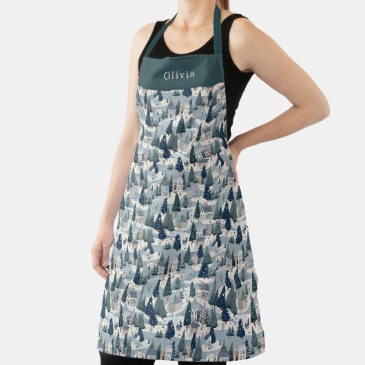 Cute Personalised Christmas Winter Pattern Apron. エプロン (インサイチュ)