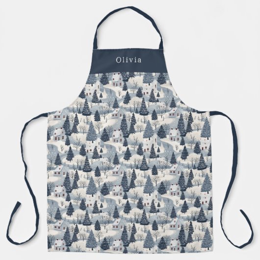 Cute Personalised Christmas Winter Pattern Apron. エプロン (正面)