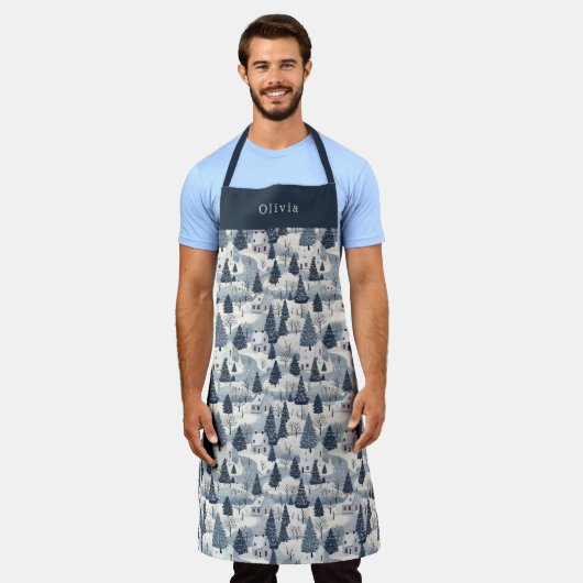 Cute Personalised Christmas Winter Pattern Apron. エプロン (着用した状態)