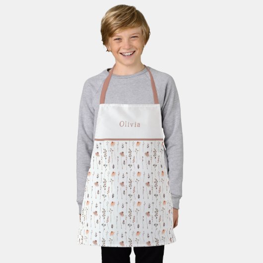 Cute Personalised Floral Botanical Pattern Apron エプロン (着用した状態)