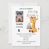Cute Personalised Giraffe Birthday Party 招待状 (正面)