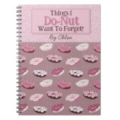 Cute Personalised Pink and Brown Donut Themed ノートブック (正面)