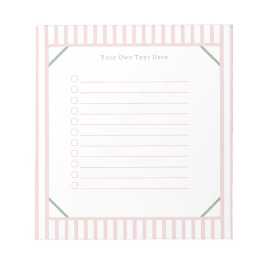 Cute Personalised Pink And Green Stripes Note List ノートパッド (正面)