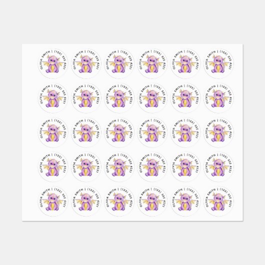 Cute Personalizable Dragon Kid's Labels ラベル (シート)