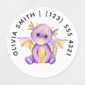 Cute Personalizable Dragon Kid's Labels ラベル (デザイン2)