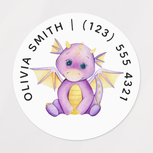 Cute Personalizable Dragon Kid's Labels ラベル (デザイン2)