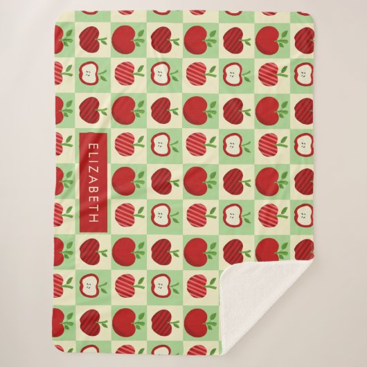Cute Personalized Apple Pattern Check Cozy Teacher シェルパブランケット (正面)