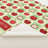 Cute Personalized Apple Pattern Check Cozy Teacher シェルパブランケット (3/4)