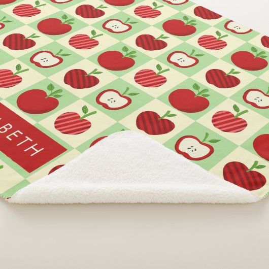 Cute Personalized Apple Pattern Check Cozy Teacher シェルパブランケット (3/4)