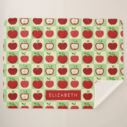 Cute Personalized Apple Pattern Check Cozy Teacher シェルパブランケット (正面(横))