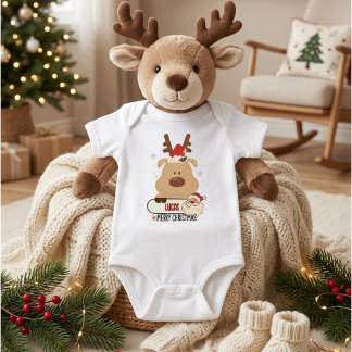 Cute Personalized Baby First Christmas Reindeer ベビーボディスーツ