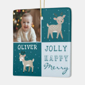 Cute Personalized Baby Photo Reindeer Christmas セラミックオーナメント (左)