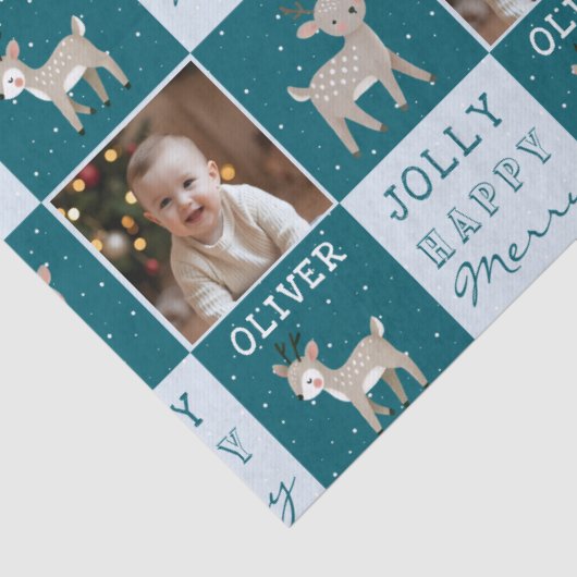 Cute Personalized Baby Photo Reindeer Christmas 薄葉紙 (詳細)