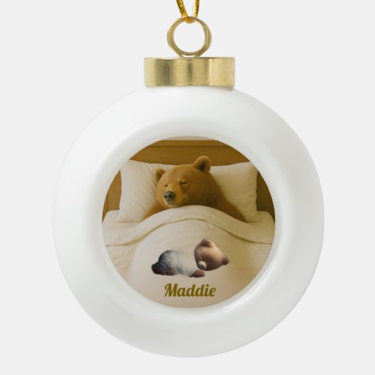 Cute Personalized Bear Snowflake Framed Ornament セラミックボールオーナメント (正面)