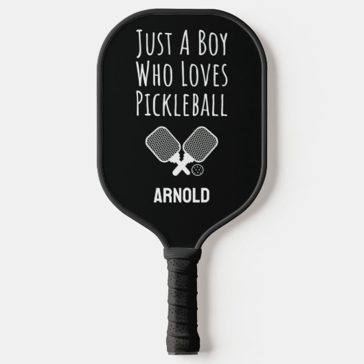 Cute Personalized Black Boys ピックルボールラケット (正面)