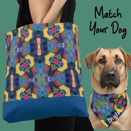 Cute Personalized Blue Yellow Photo Gift Dog Mom トートバッグ