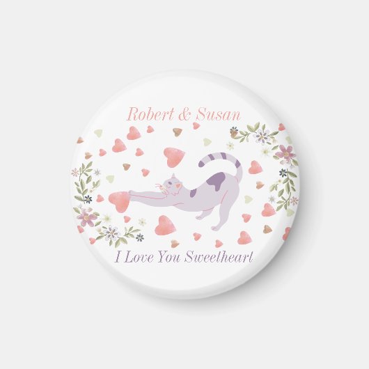 Cute Personalized Cat Love Valentine マグネット (正面)
