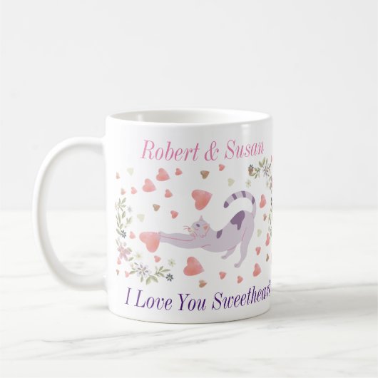 Cute Personalized Cat Valentine Giff コーヒーマグカップ (左)