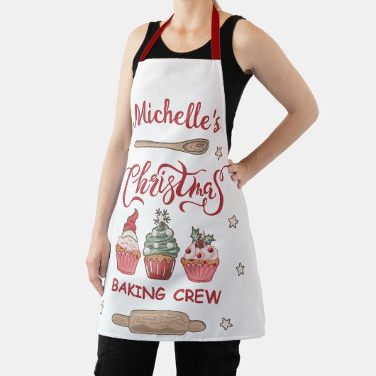 Cute Personalized Christmas Baking Crew エプロン (インサイチュ)