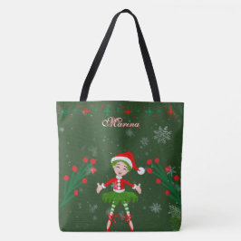 Cute Personalized Christmas Elf Girl Ballet トートバッグ