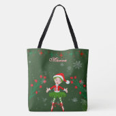 Cute Personalized Christmas Elf Girl Ballet トートバッグ (裏面)