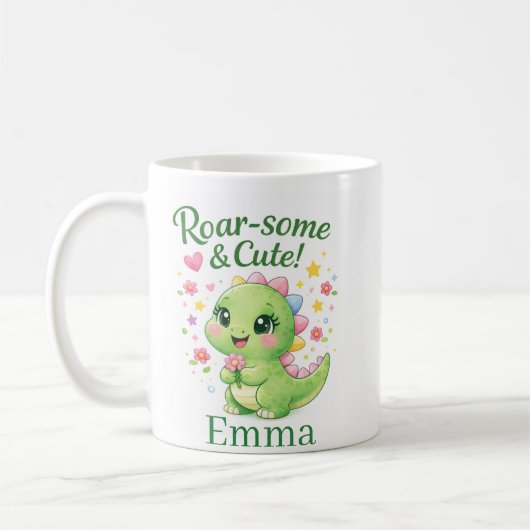 Cute Personalized Dinosaur Name Mug コーヒーマグカップ (左)