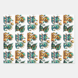 Cute Personalized Dragon Themed Birthday ラッピングペーパーシート