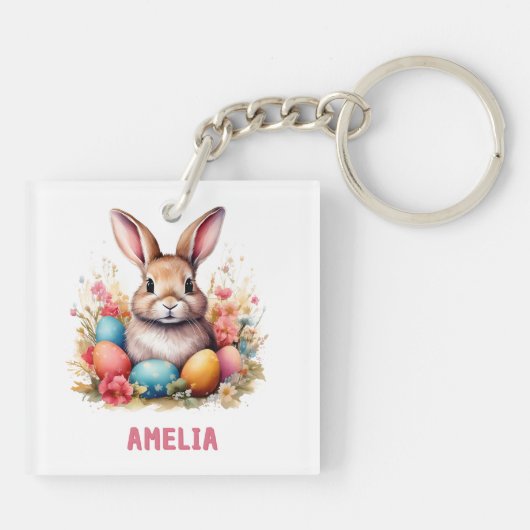 Cute Personalized Easter Bunny Eggs  キーホルダー (裏面)
