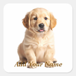 Cute Personalized Golden Retriever Puppy Name Stic スクエアシール