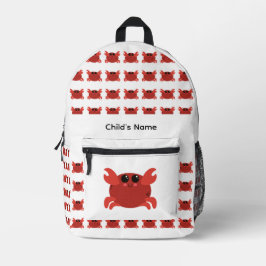 Cute Personalized Kid's Name Red and White Crab プリントバックパック