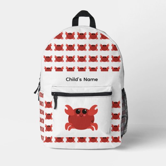 Cute Personalized Kid's Name Red and White Crab プリントバックパック (正面)