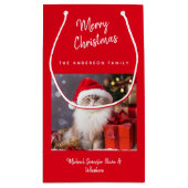 Cute Personalized Merry Christmas Cat Photo スモールペーパーバッグ (裏面)