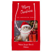 Cute Personalized Merry Christmas Cat Photo スモールペーパーバッグ (正面)