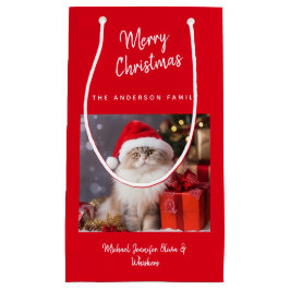 Cute Personalized Merry Christmas Cat Photo スモールペーパーバッグ