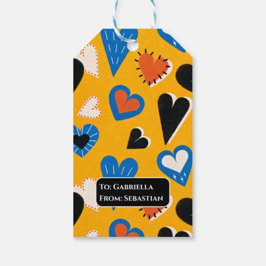 Cute Personalized Mustard Hearts Pattern ギフトタグ (裏面)