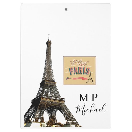Cute Personalized Paris France Clipboard  クリップボード (裏面)