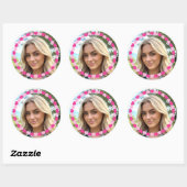 Cute Personalized Photo Love Heart Pink ラウンドシール (シート)