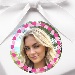 Cute Personalized Photo Love Heart Pink ラウンドシール
