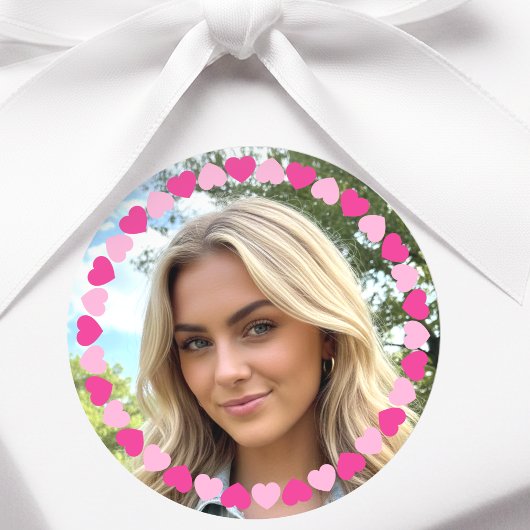 Cute Personalized Photo Love Heart Pink ラウンドシール