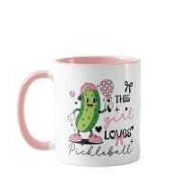 Cute Personalized Pickleball Girl Ribbon & Hearts