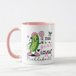 Cute Personalized Pickleball Girl Ribbon & Hearts マグカップ